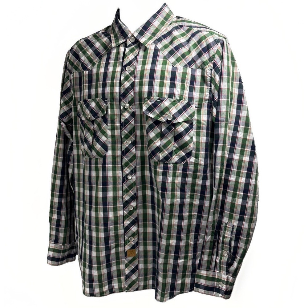 Dubinik Customized Version Men's Medium Plaid Pearl Snap Shirt Green Multi